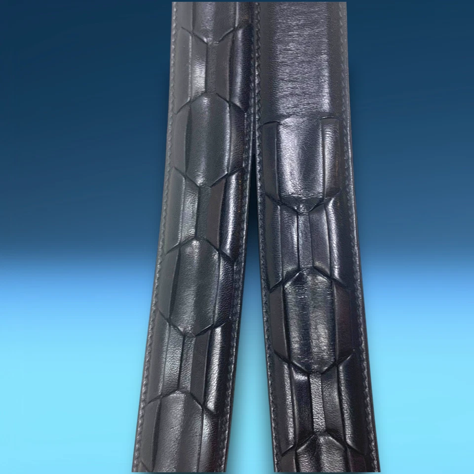 复古 Trafalgar 尺寸 36 黑色小牛皮革纹理礼服腰带银色扣美国 — 第 3/4 张图片