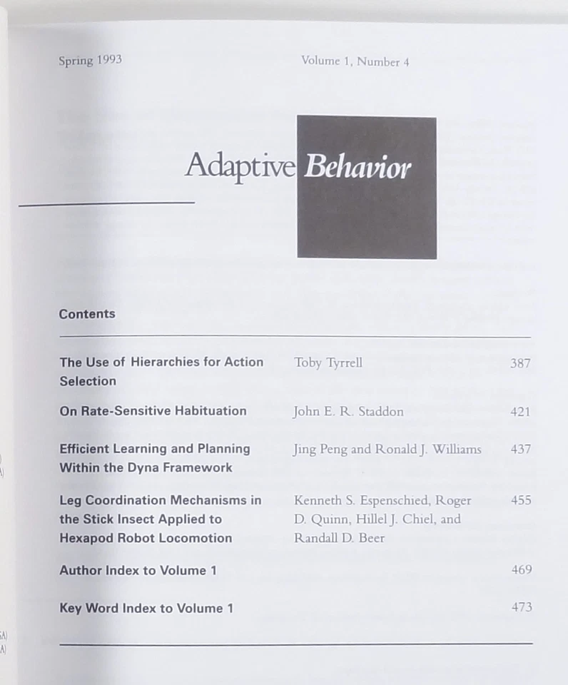 1993 #4 ADAPTIVE BEHAVIOR Artificial Life NEURAL NETWORKS Biological Simulation - Image 3 of 4