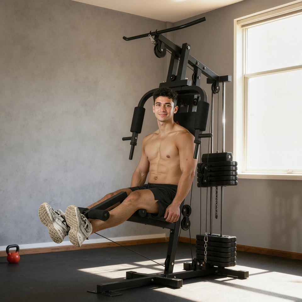 HOMCOM Station de musculation 135x103x210cm Noir - Photo 3/4