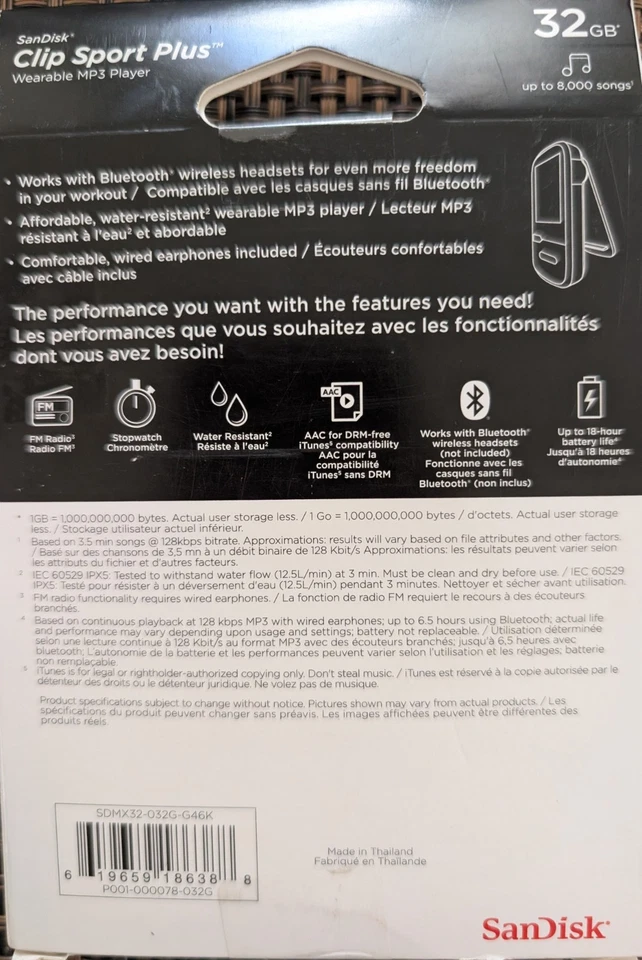 SanDisk Clip Sport Plus 32GB Wearable MP3 Player Black NEW Sealed Bluetooth - Image 2 of 3