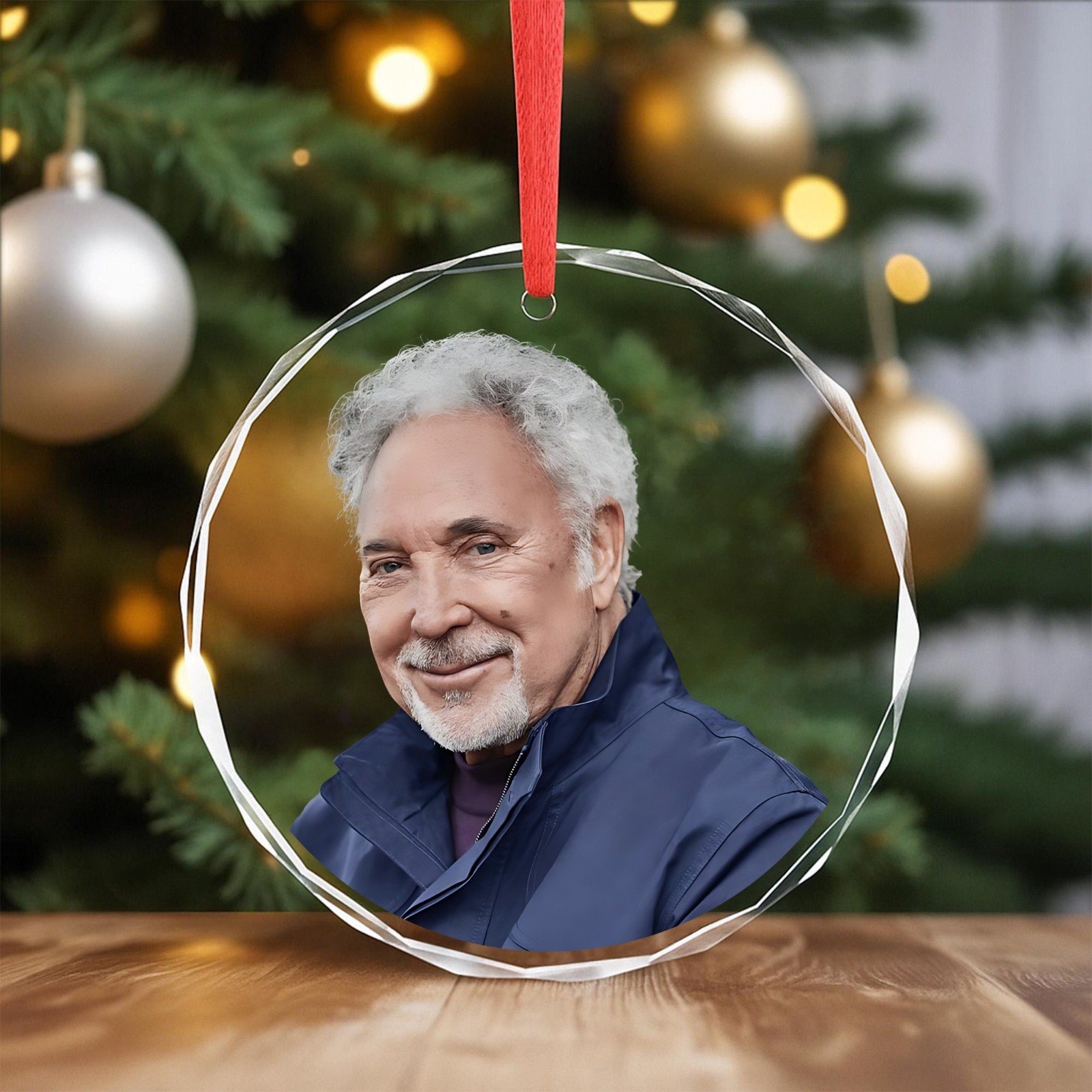 Red Rounded Box Shape Tom Jones Christmas Ornament, Celebrity Fan Holiday Gift, Acrylic or ...