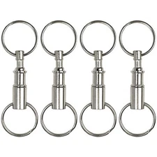  4 Pack Quick Release Detachable Pull Apart Keychain Silver Dual Key Ring Snap 