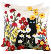 Embroidered Throw Pillow Covers 18x18 Inch - Set of 2 Summer Decorative Pillo...