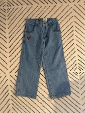 JNCO Men  s Light Wash Wide-Leg Cotton Denim Jeans Relaxed Mid Rise Logo