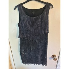 Connected Apparel Womens 10P Silver Black Metallic Tiered Pleated Cocktail Dress