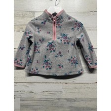 OshKosh Fleece Pullover Girls 12M Gray Floral Quarter Zip Mock Neck EUC