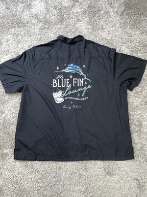 Tommy Bahama Shirt Mens 2XB Black Silk Blue Fin Lounge Camp Poker Cards Graphic