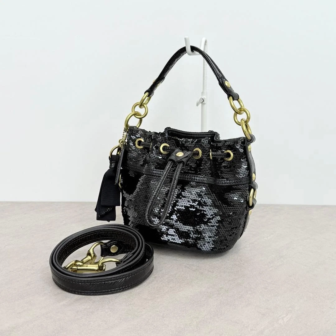 ショルダーバッグ Coach Poppy Sequins Drawstring Bucket Coach Poppy Drawstring Leather Exterior Bags & Handbags for Women