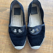 Tory Burch Sidney Espadrilles Slip-On Shoes/Flats-Black Suede Leather/Jute -Sz 7