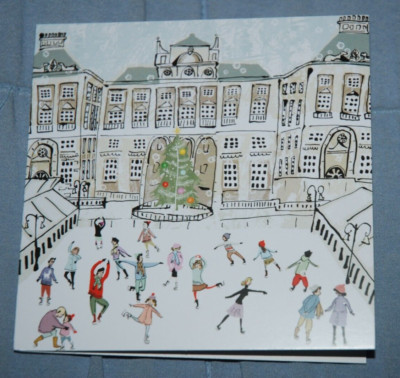 Schlittschuhlaufen im Somerset House, Louise Cunningham, kleine Weihnachtskarte NEU & versiegelt