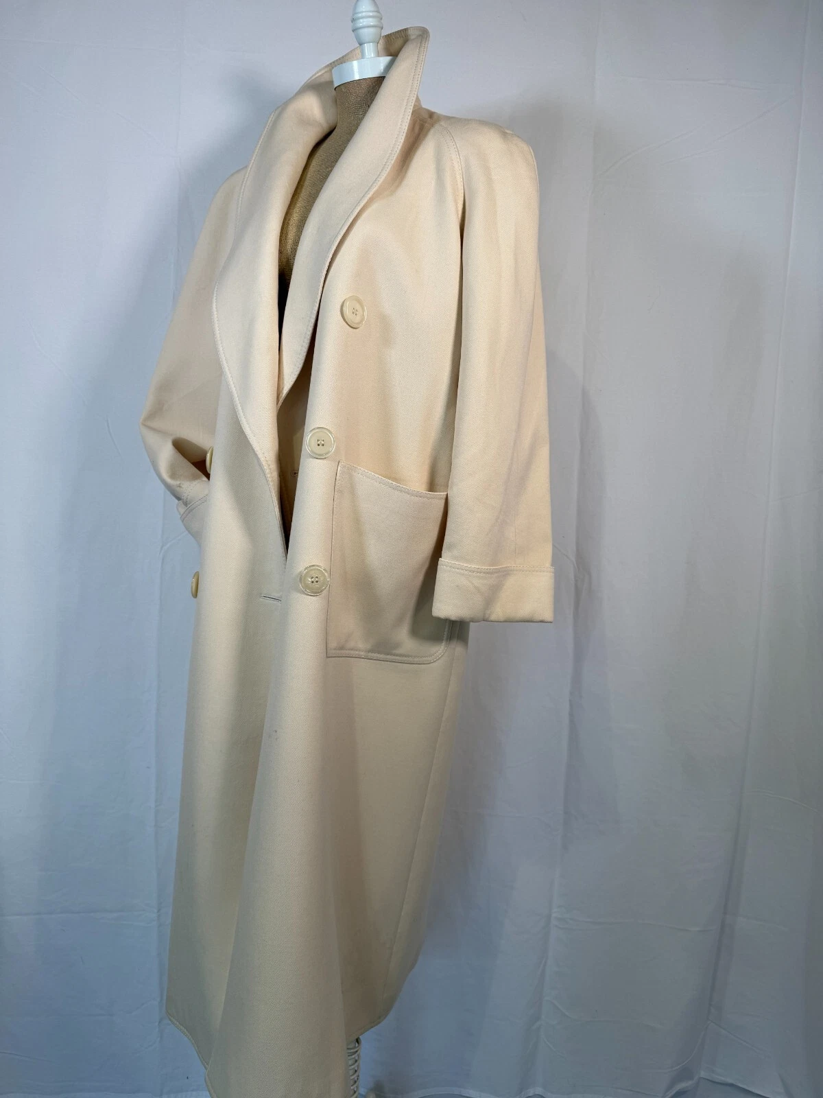 Cappotto lungo vintage Valentino Miss V bianco sporco pura lana tasche bottoni tg 42 taglia M L