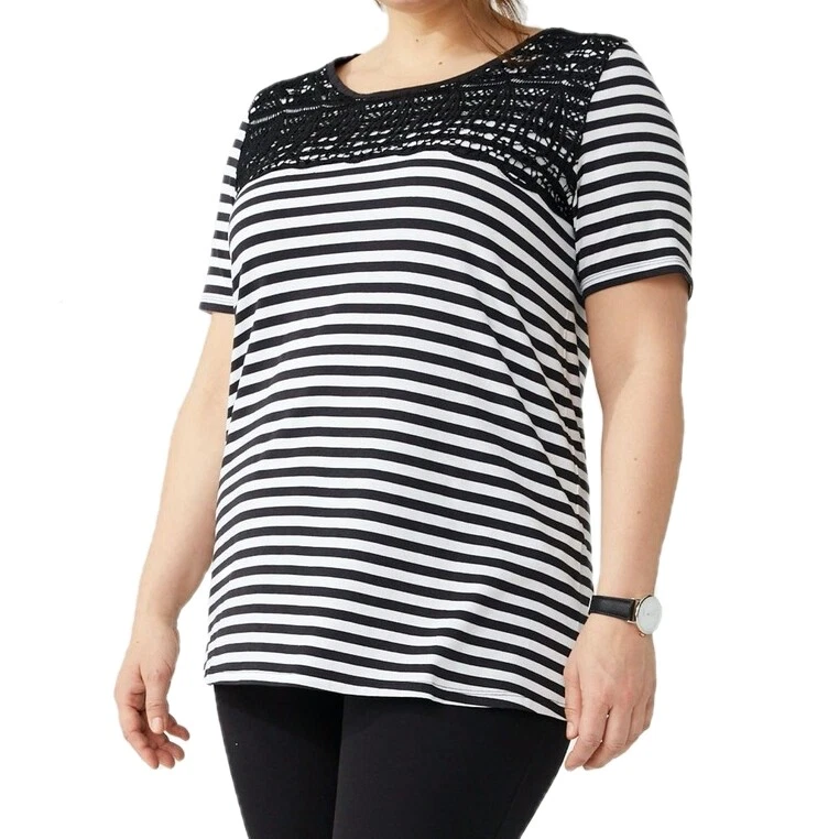 Neu Damen-T-Shirt Shirt gestreift mit Spitze - Gr. 48/50 - Bild 1 von 1