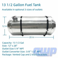 Spun Fuel Tank Round 12''x28" 13.5 Gallons Gas Tank 3/8 NPT for Dune Buggy /Boat