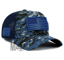 USA American Flag Hat Navy Digital Detachable Patch Micro Mesh Tactical Cap