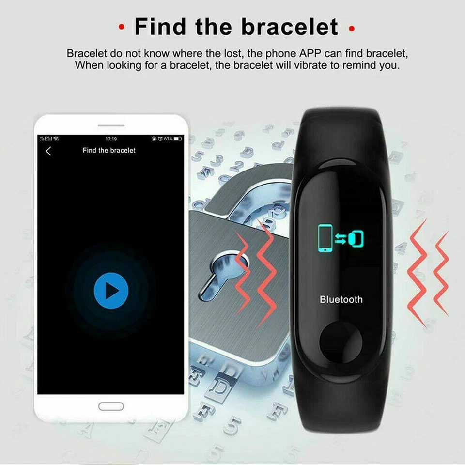 Universal Smart Bracelet Wristband Watch Heart Rate Monitor M3 Sports Watches RK - Image 4 of 4