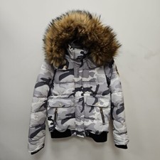 Holland Cooper Cortina Puffer Artic Ice Camouflage Hooded Fur Jacket Coat Large