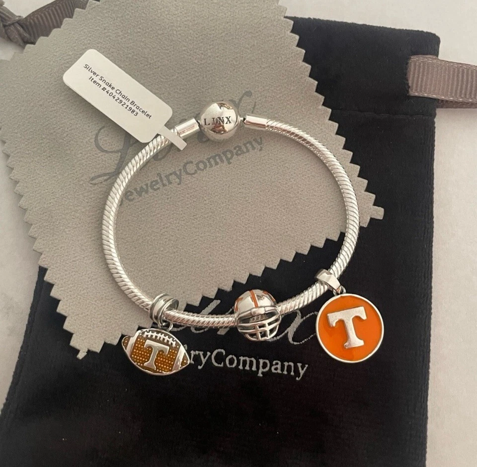 Linx Silver Snake Chain Bracelet with Tennessee Volunteers Themed Charms - Image 2 of 4