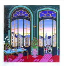 Fanch Ledan "Village Vu du Chateau" 13 3/4” x 13 3/4” signed Serigraph 1998