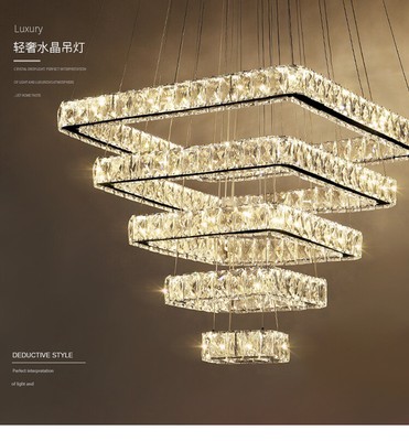 LED Square K9 Crystal Chrome Lamp Large Stair Chandelier Light Living Room Hotel