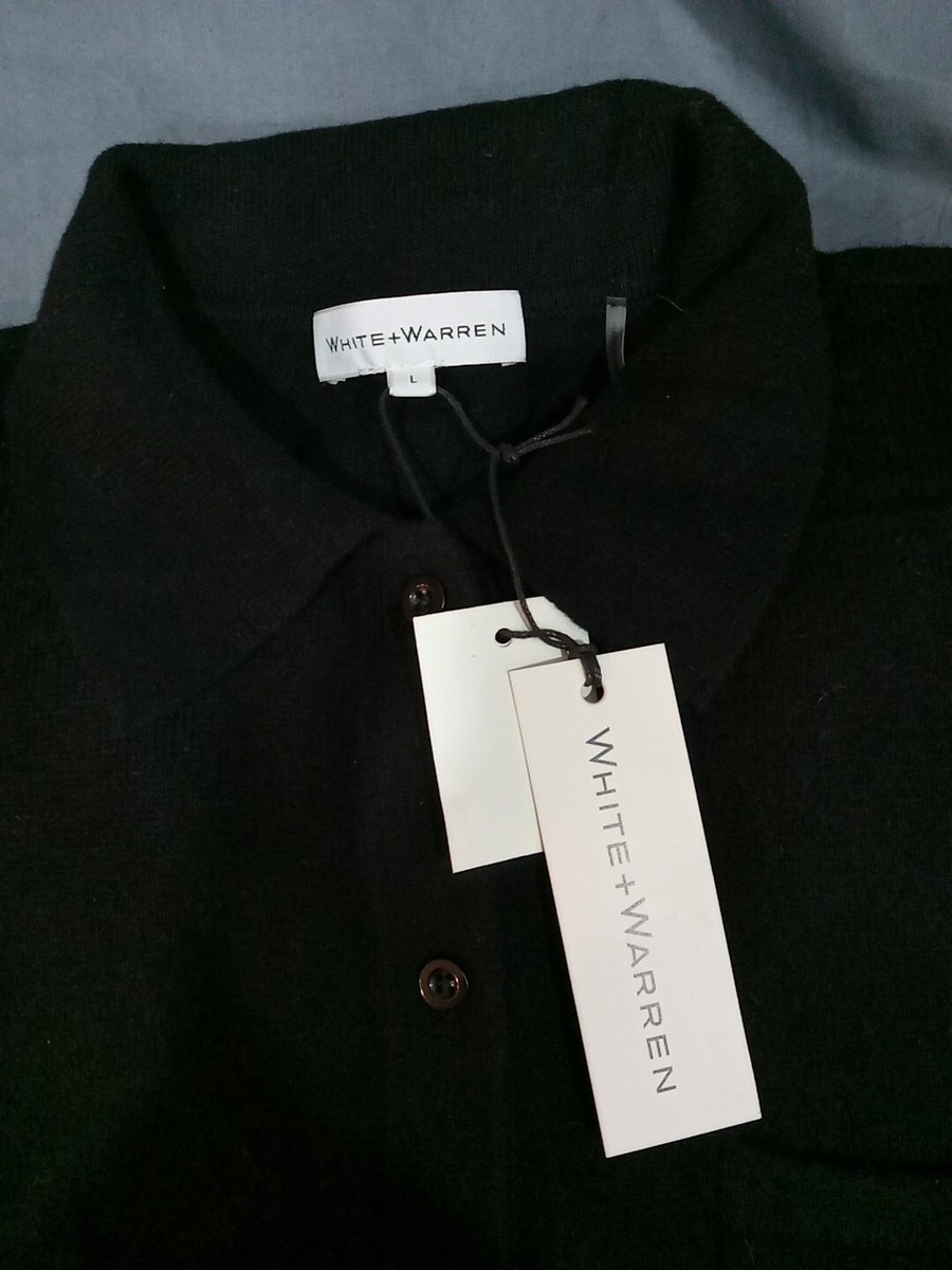 ※ハッピー※ White+Warren Womens 204422 Black Cashmere Button Down Shirt Brand