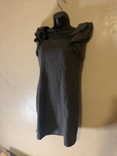 Emma & Michele Women's 8 US Dress Shift/Sheath Mini Sleeveless Ruffled Grey