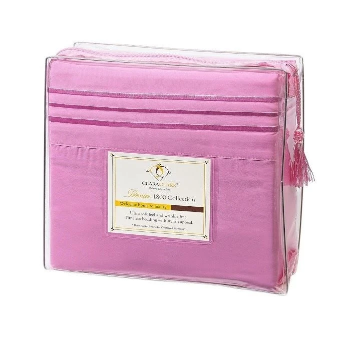 CLARA CLARK 1800 Count Deep Pocket Bed Sheet Set. Pink - Breast Cancer Awareness Month