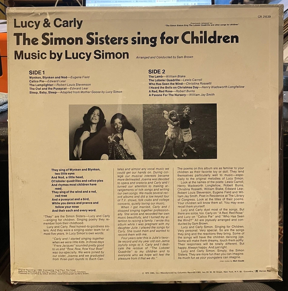 LUCY & CARLY the simon sisters sing for children LP ** SEALED ** CARLY SIMON - Image 2 of 2