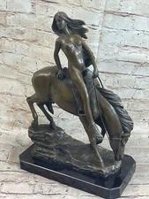 WOLF BRONZE METAL SCULPTURE NUDE WOMAN RIDING A HORSE LADY GODIVA HAND MADE DEAL