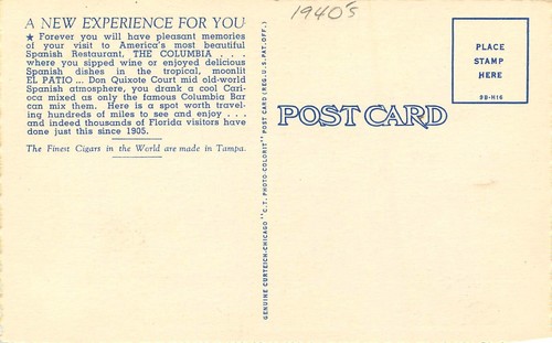 1940er Tampa Florida Columbia spanisches Restaurant Besetzung Teich Postkarte 25-569 - Bild 2 von 2