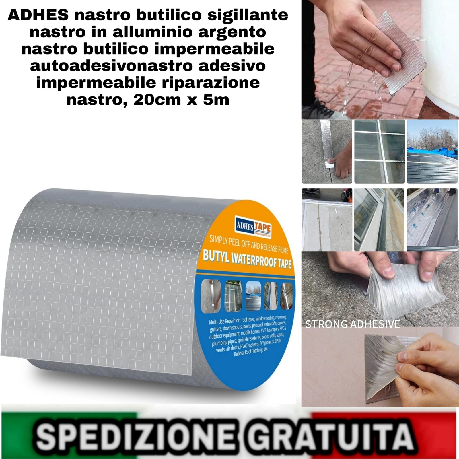 Nastro Butilico Alluminio 20cmx5m: Sigillante Professionale per Tetti
