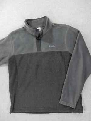 Columbia 2 Tone Logo Fleece 4 Snap Pullover Sweater (Men's Large) Gray