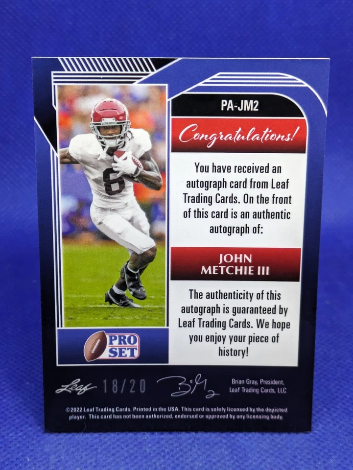 2022 Pro Set Metal #PA-JM2 John Metchie III RC Rookie AUTO BLUE MOJO **18/20** - Image 2 of 2