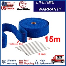 Blue 2 X 50ft 15m Exhaust Header Fiberglass Heat Wrap Tape W10 Steel Ties Blue 2 X 50ft 15m Exhaust Header Fiberglass Heat Wrap Tape W10 Steel Ties