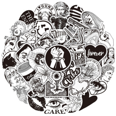  50x Black and White / Schwarz Weiß Modern Art Super Style Stickerbomb Aufkleber