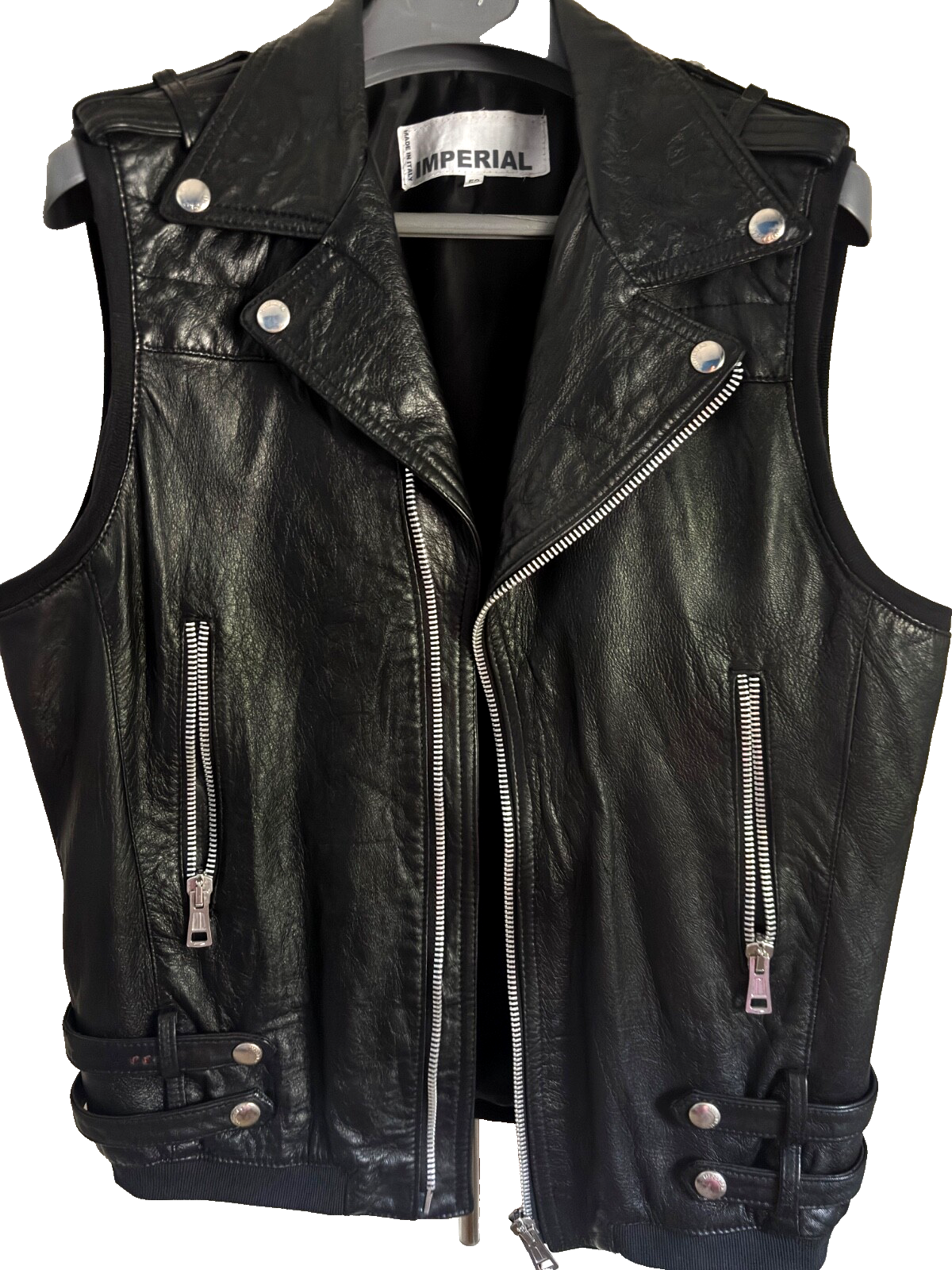 Vintage Imperial Italy Leather Vest EU 52 – Studded Skull Back Patch – Biker