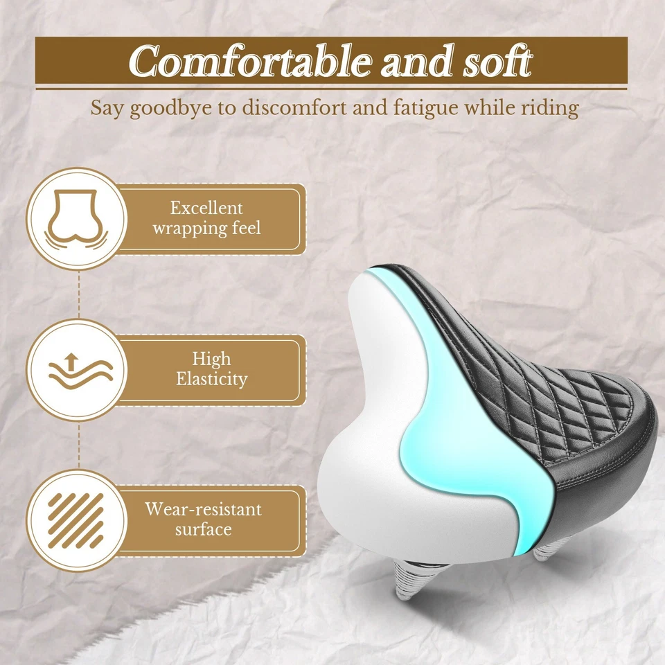 Wide Bike Seat for Men Women Comfort - Oversized Waterproof Bicycle Seat Cushion - Image 2 of 4
