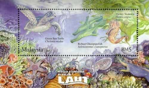 Malaysia Underwater Life 2012 Coral Turtle Marine MS MNH *Iridescent Ink unusual - Picture 1 of 5