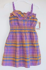 NWT Girls MOSSIMO SUPPLY CO. Purple Blue Orange Plaid Ruffle Cinch Waist Dress 6