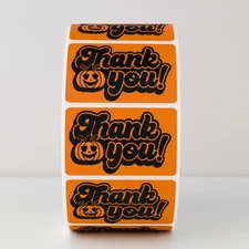 Thank You Pumpkin Stickers Roll - 50 Pcs Fall Packaging Labels Orange