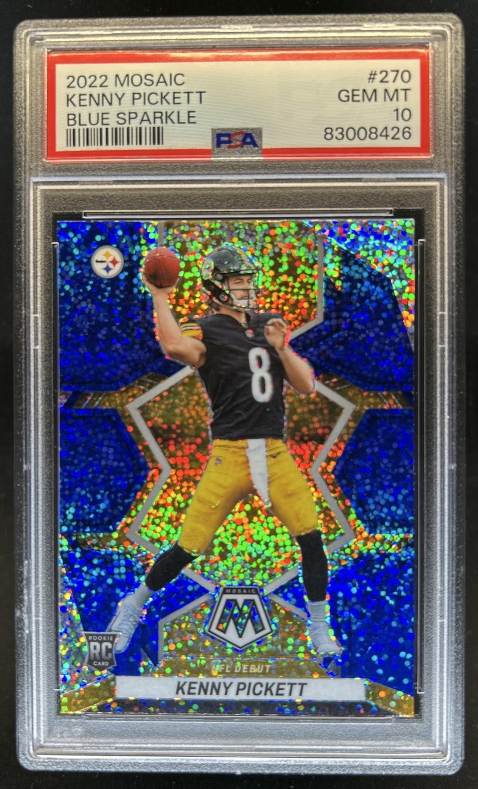 2022 Panini Mosaic Kenny Pickett RC Sparkle Blue SP Rookie NFL Debut #270 PSA 10