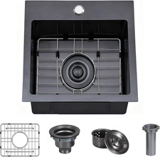Drop in Black Bar Sink, 15"X 15" Inch Small Kitchen Sink, Stainless Steel Handma