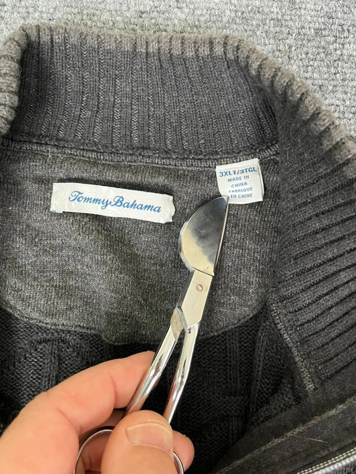 Tommy Bahama 1/4 Zip Sweater Men's Gray Long Sleeve Knit Cotton Size 3XLT - Image 2 of 4