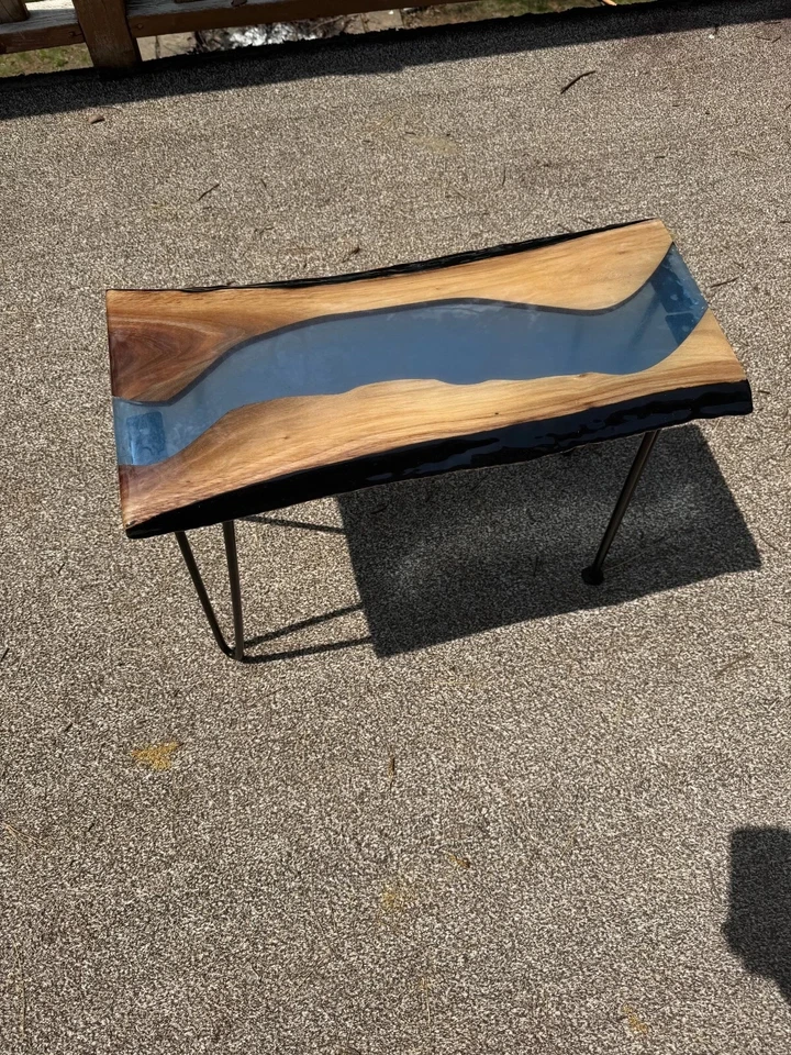 Clear Blue Epoxy Console Side Table – Handmade Wooden Furniture for Modern Home - Image 3 of 4