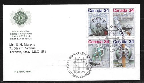 Canada 1986 - #1102a Science Block of 4 FDC - British American Bank Note Cachet