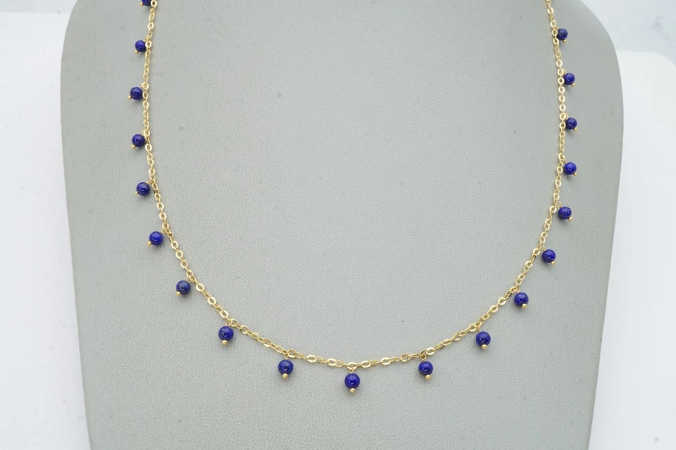14k Yellow Gold Lapis Lazuli Bead Necklace 18" - Image 2 of 4