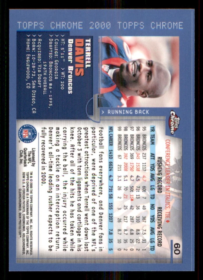 2000 Topps Chrome #60 Terrell Davis - Image 2 of 2