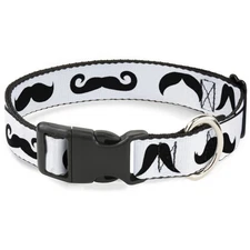 Plastic Clip Collar Mustaches Straight White/Black Small 9.5-13"