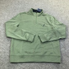 Nautica Sweatshirt Mens Medium Green 1/4 Zip Mock Neck Fleece Pullover Logo