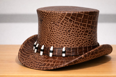 Men's Crocodile Print Leather Top Hat Steampunk Gothic Western Costume Brown Hat
