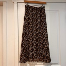 Japna Pleated Floral Maxi Skirt Brown Bohemian Women's Small Forest Fairy Boho